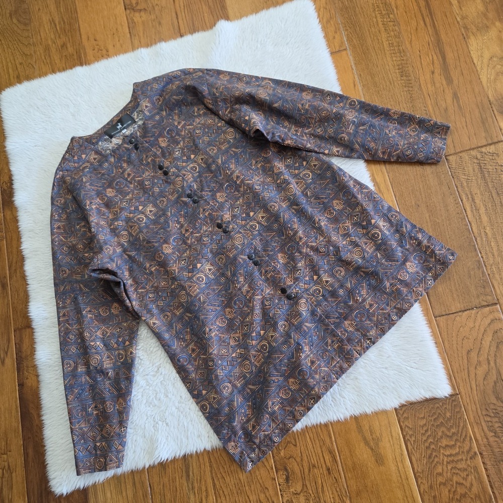 Peruvian Connection Button Up Tunic Shirt Women's Large Pima Cotton Aztec Tribal